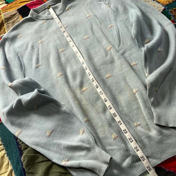 Vintage Sailboat Polka Dotted Baby Blue Sweater Medium/Large - Picture 4 of 6